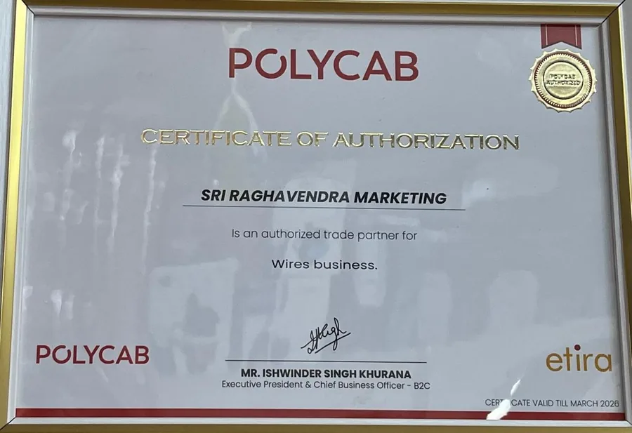 Polycab authorised trade partner certificate